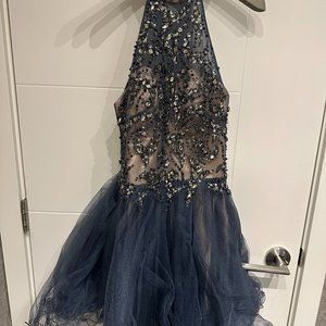 Gem Embellished Halter Neck Open Back Tutu Style Prom Dress